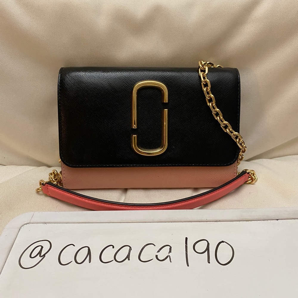 Marc Jacobs Colorblock Leather Chain Crossbody Bag, black and baby pink